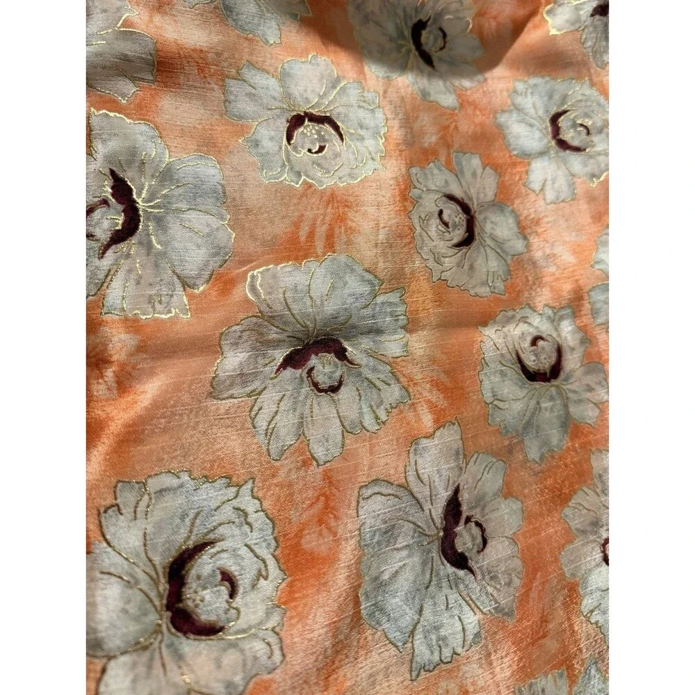 5.47 Yds Peach Metallic Floral Chiffon Fabric 44” Wide Elegant Fabric